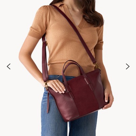 Fossil Skylar Satchel Burgundy Leather & Suede Handbag - Picture 3 of 7